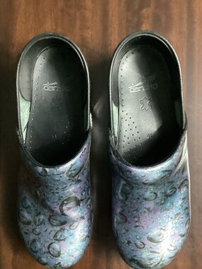 Dansko Iridescent Blue-Purple Printed Clogs